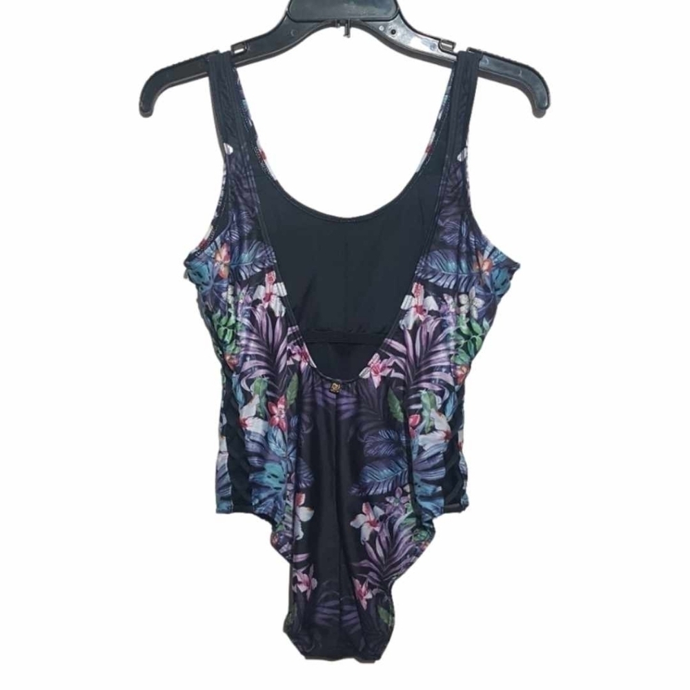 La Vie En Rose Aqua Rose Floral Tropical One Piece Swimsuit Criss Cross Lace - Picture 2 of 12